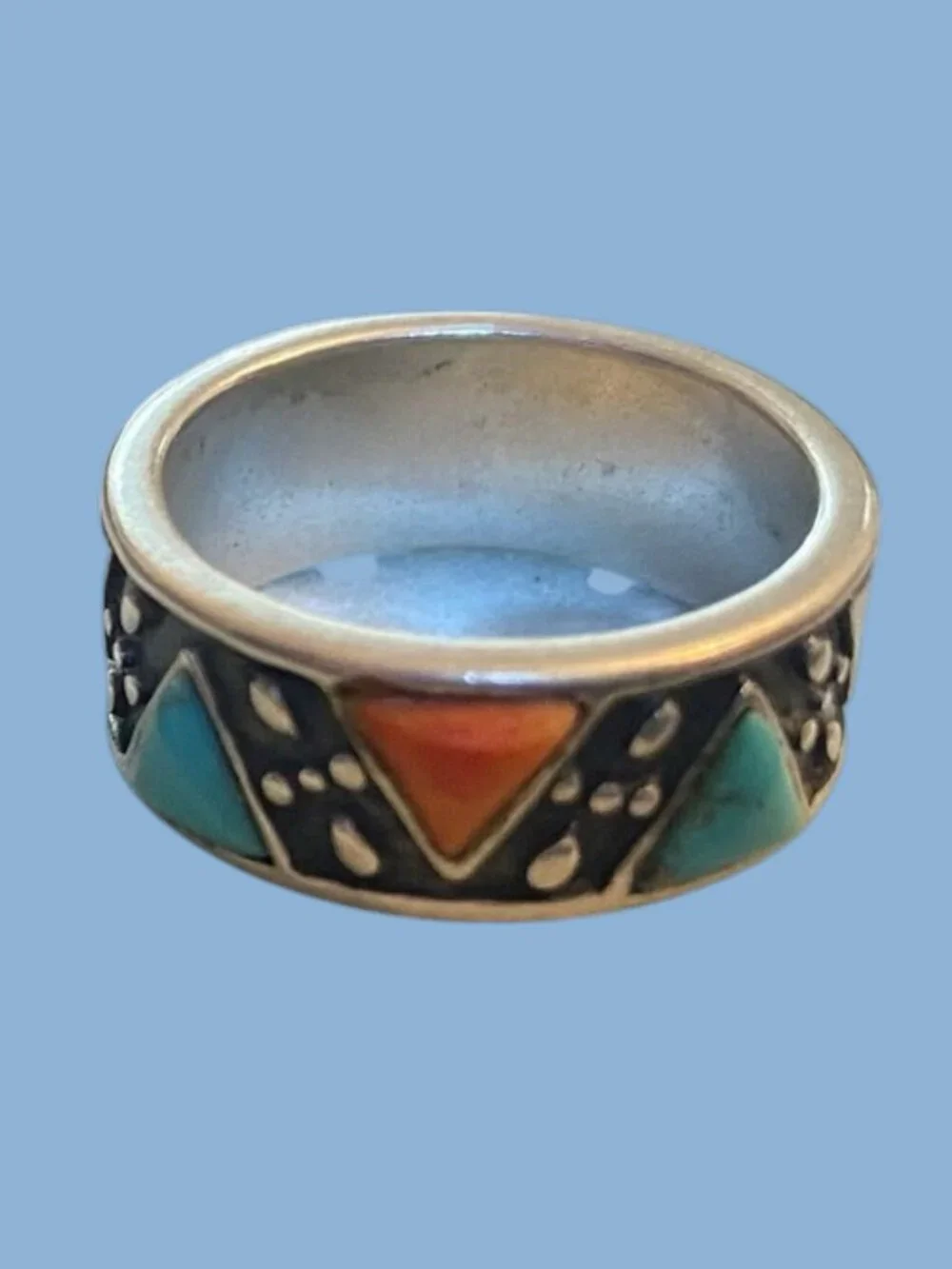 Carolyn Pollack 925 Sterling Turquoise & Red Coral Band Ring Size 6